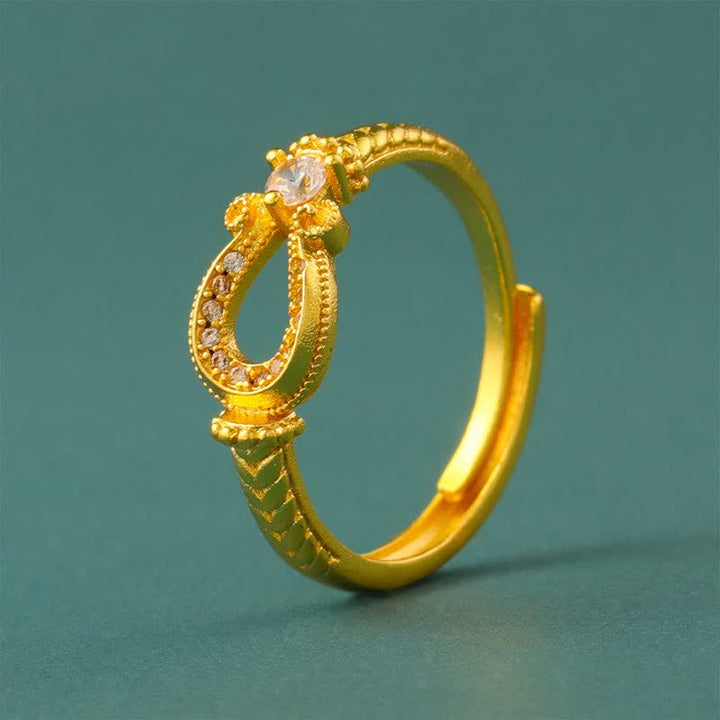 Buddha Stones Gold Plated Brass Vintage Horseshoe Buckle Design Open Ring - Approx. 16-19mm(US5-US9) - image 0