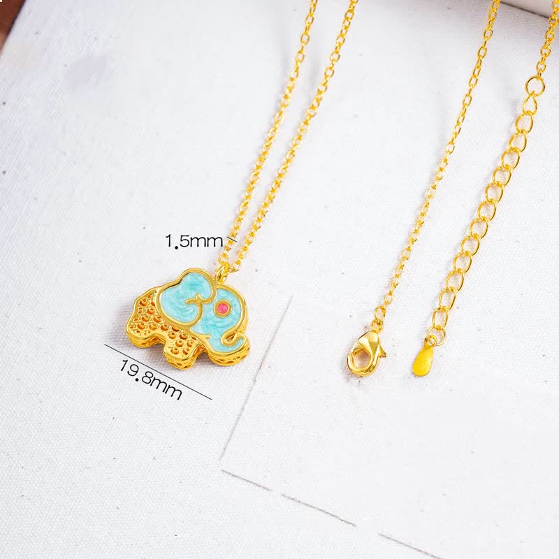 Buddha Stones 24K Gold Plated Copper Lucky Elephant Hollow Pendant Necklace - image 2