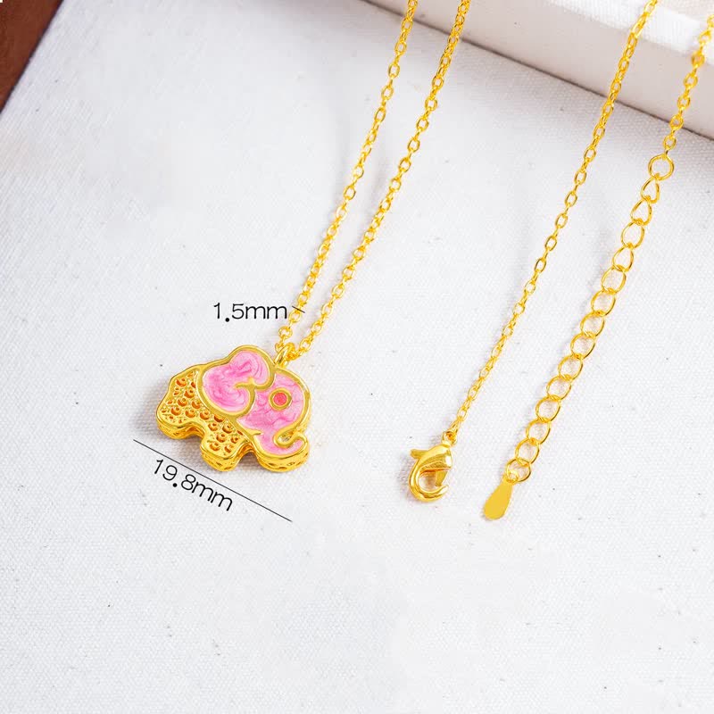 Buddha Stones 24K Gold Plated Copper Lucky Elephant Hollow Pendant Necklace - Pink - image 7