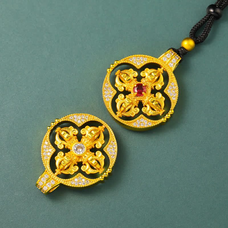 Buddha Stones Gold Plated Brass Vajra Spiritual Power Round Pendant Necklace - image 6