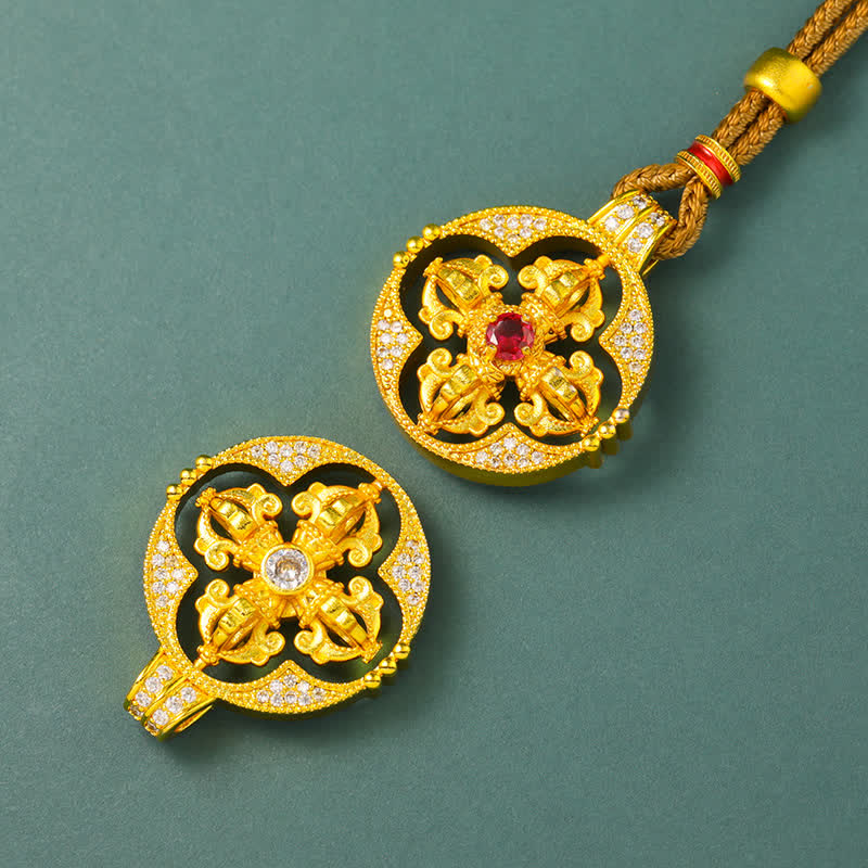 Buddha Stones Gold Plated Brass Vajra Spiritual Power Round Pendant Necklace - image 1