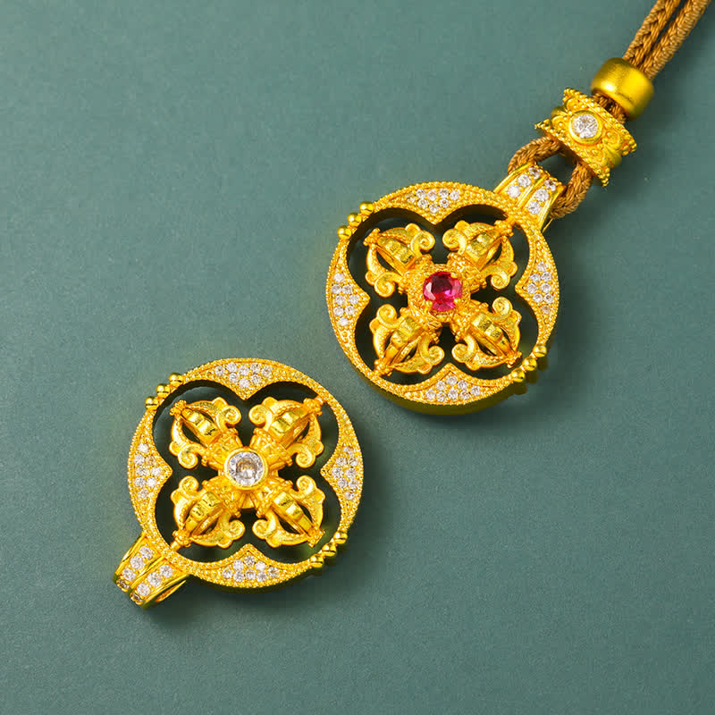 Buddha Stones Gold Plated Brass Vajra Spiritual Power Round Pendant Necklace - image 10