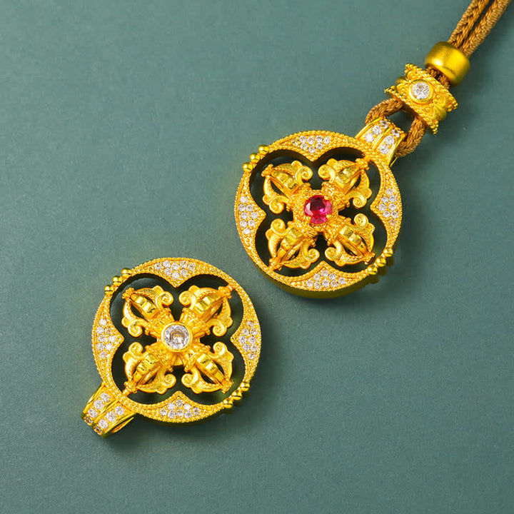 Buddha Stones Gold Plated Brass Vajra Spiritual Power Round Pendant Necklace - image 10