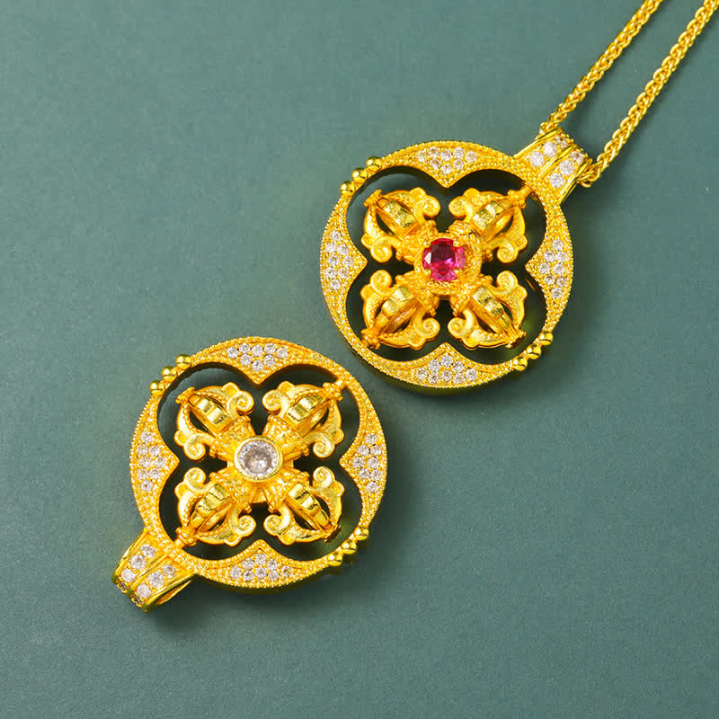 Buddha Stones Gold Plated Brass Vajra Spiritual Power Round Pendant Necklace - image 14