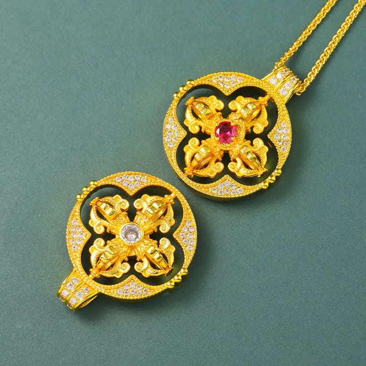Buddha Stones Gold Plated Brass Vajra Spiritual Power Round Pendant Necklace - image 14