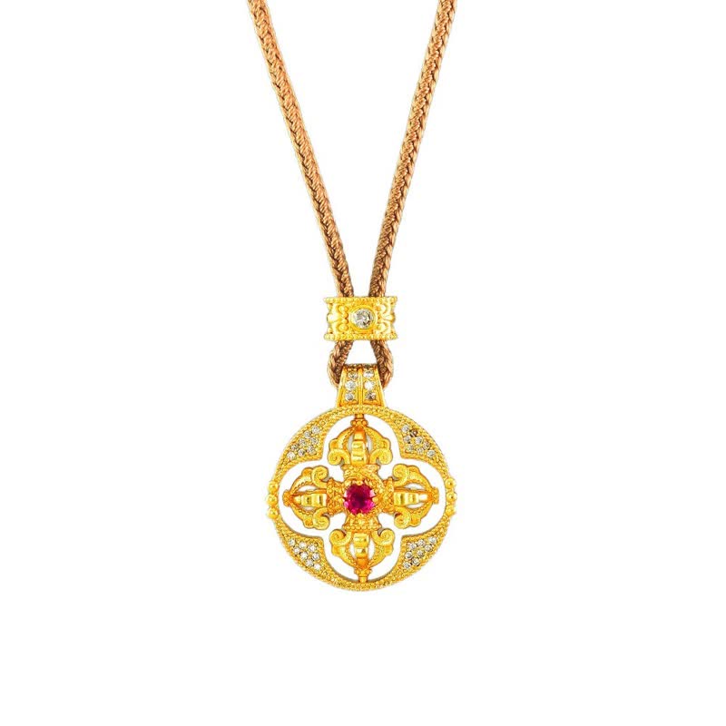 Buddha Stones Gold Plated Brass Vajra Spiritual Power Round Pendant Necklace - image 12