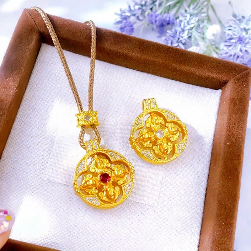 Buddha Stones Gold Plated Brass Vajra Spiritual Power Round Pendant Necklace - image 11