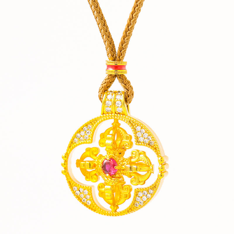 Buddha Stones Gold Plated Brass Vajra Spiritual Power Round Pendant Necklace - image 2