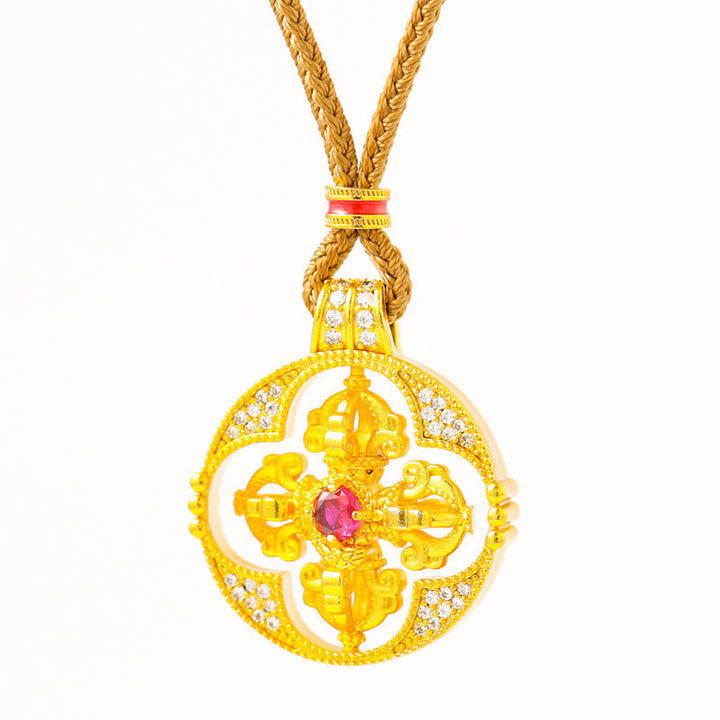 Buddha Stones Gold Plated Brass Vajra Spiritual Power Round Pendant Necklace - image 2