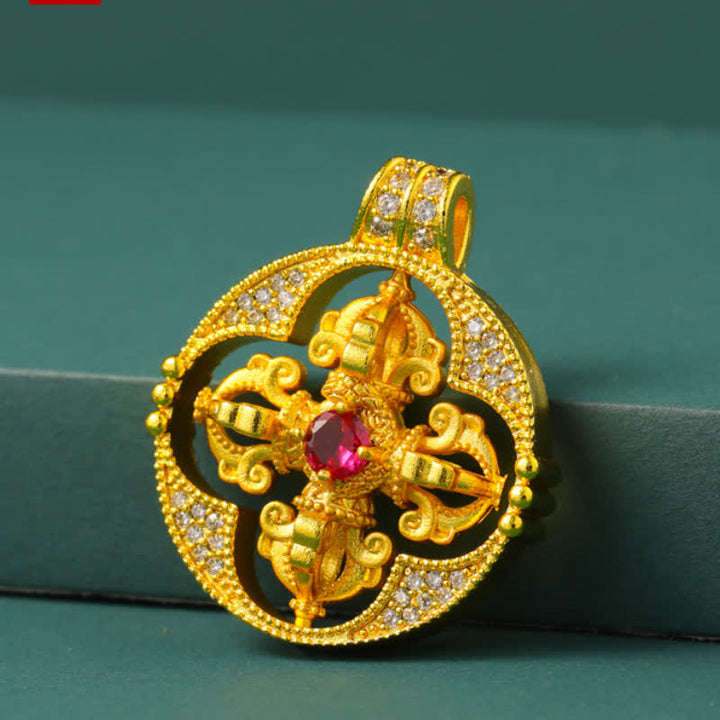 Buddha Stones Gold Plated Brass Vajra Spiritual Power Round Pendant Necklace - image 16