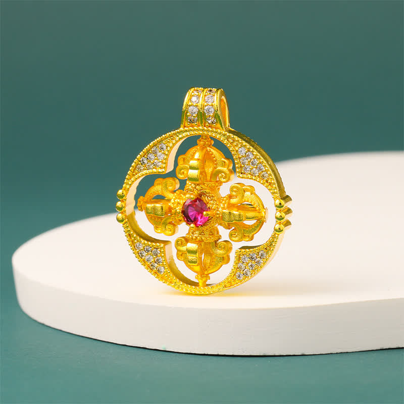 Buddha Stones Gold Plated Brass Vajra Spiritual Power Round Pendant Necklace - image 15