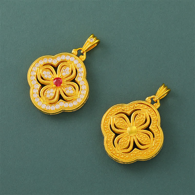 Buddha Stones Begonia Four Leaf Clover Design Luck Pendant Necklace - image 6