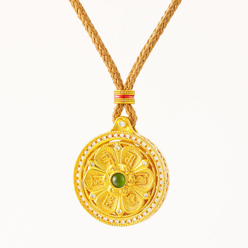 Buddha Stones Gold Plated Brass Om Mani Padme Hum Wisdom Rotating Round Necklace - image 5
