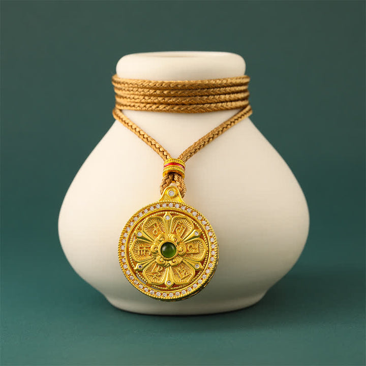 Buddha Stones Gold Plated Brass Om Mani Padme Hum Wisdom Rotating Round Necklace - image 2