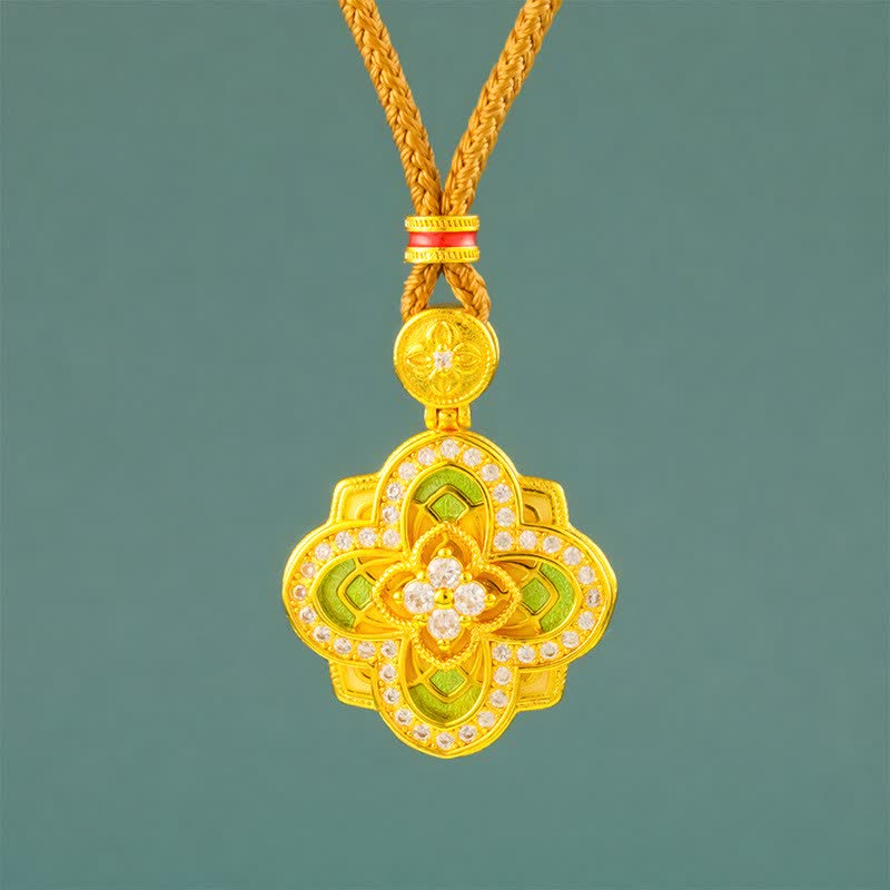Buddha Stones Begonia Gold Plated Copper Harmonic Connection Ruyi Compass Necklace - Begonia Golden Rope - image 0