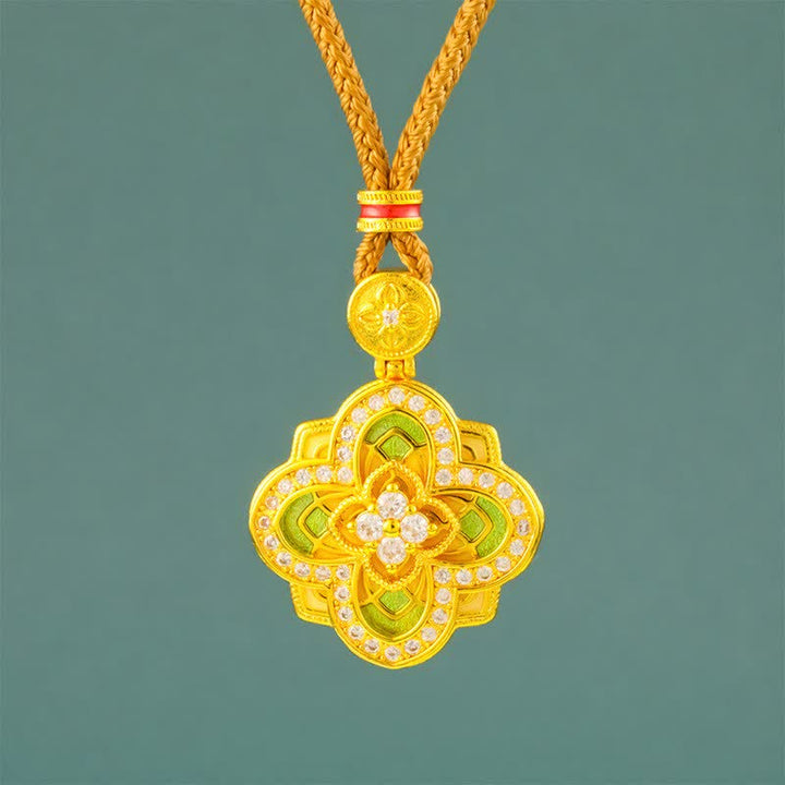 Buddha Stones Begonia Gold Plated Copper Harmonic Connection Ruyi Compass Necklace - Begonia Golden Rope - image 0