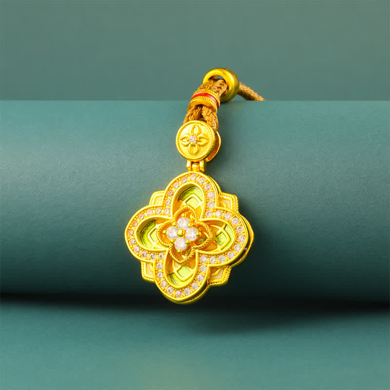 Buddha Stones Begonia Gold Plated Copper Harmonic Connection Ruyi Compass Necklace - image 1