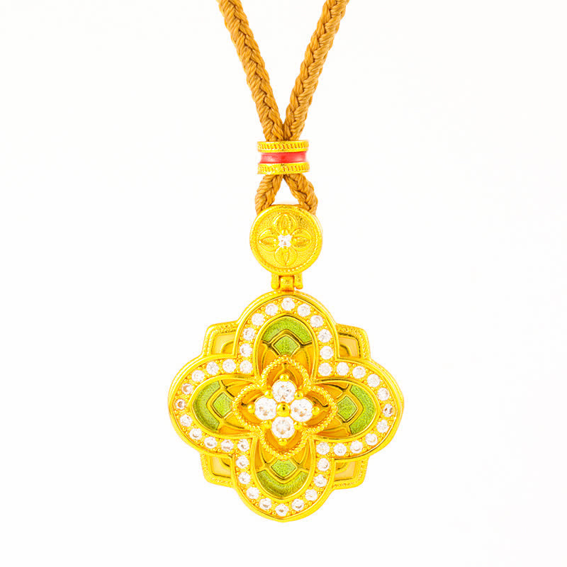 Buddha Stones Begonia Gold Plated Copper Harmonic Connection Ruyi Compass Necklace - image 5