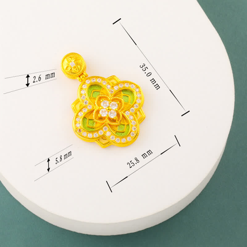 Buddha Stones Begonia Gold Plated Copper Harmonic Connection Ruyi Compass Necklace - image 11