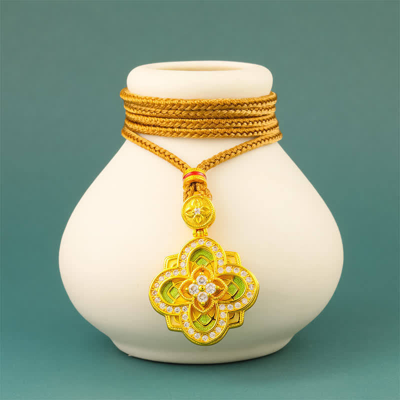 Buddha Stones Begonia Gold Plated Copper Harmonic Connection Ruyi Compass Necklace - image 2