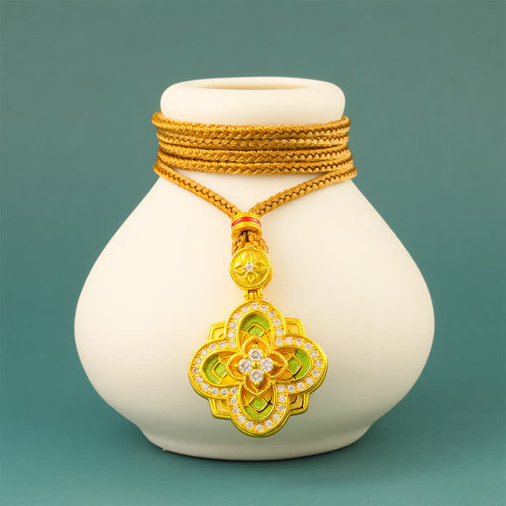 Buddha Stones Begonia Gold Plated Copper Harmonic Connection Ruyi Compass Necklace - image 2