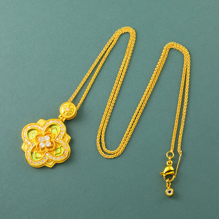 Buddha Stones Begonia Gold Plated Copper Harmonic Connection Ruyi Compass Necklace - Begonia Chain - image 7