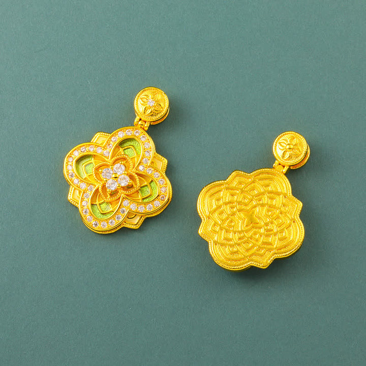 Buddha Stones Begonia Gold Plated Copper Harmonic Connection Ruyi Compass Necklace - image 8