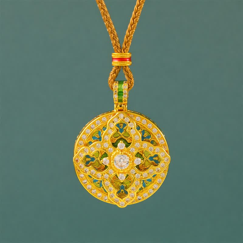 Buddha Stones Gourd Gold Plated Brass Energy Round Pendant Necklace - Golden Rope - image 0