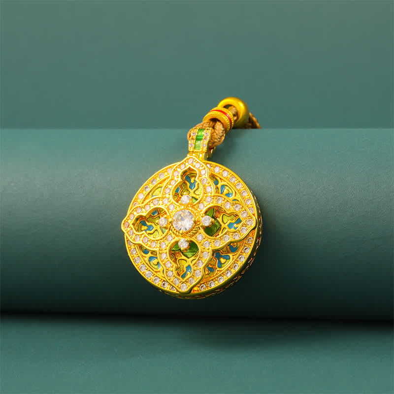 Buddha Stones Gourd Gold Plated Brass Energy Round Pendant Necklace - image 3