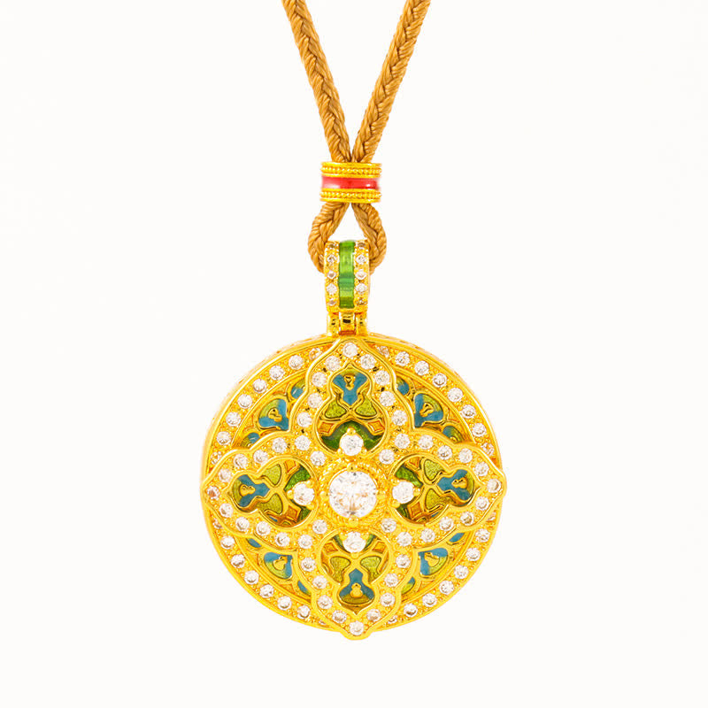 Buddha Stones Gourd Gold Plated Brass Energy Round Pendant Necklace - image 5