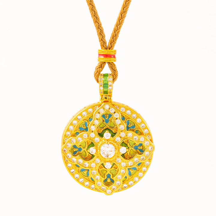 Buddha Stones Gourd Gold Plated Brass Energy Round Pendant Necklace - image 5