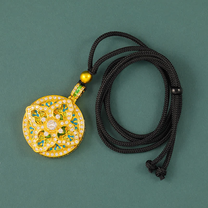 Buddha Stones Gourd Gold Plated Brass Energy Round Pendant Necklace - Black Rope - image 8