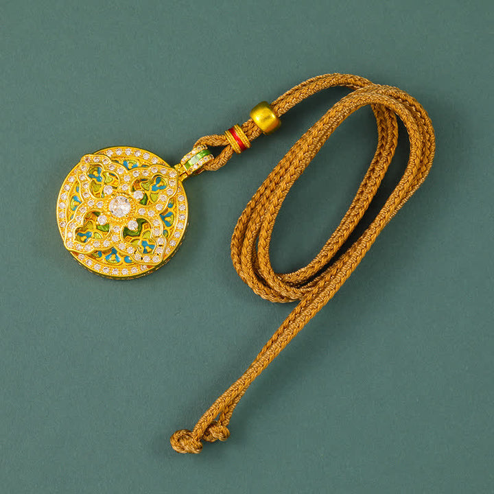 Buddha Stones Gourd Gold Plated Brass Energy Round Pendant Necklace - image 2