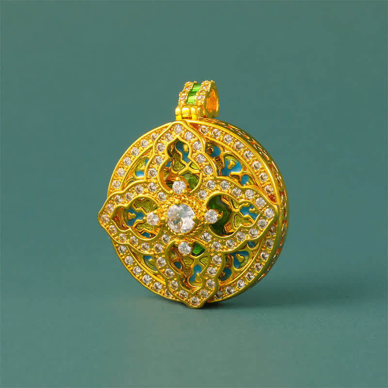 Buddha Stones Gourd Gold Plated Brass Energy Round Pendant Necklace - image 9
