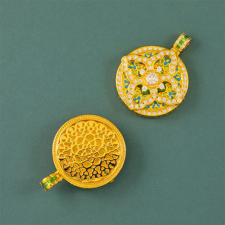 Buddha Stones Gourd Gold Plated Brass Energy Round Pendant Necklace - image 4
