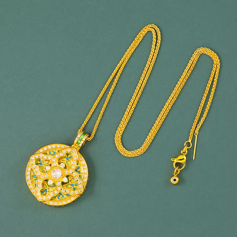Buddha Stones Gourd Gold Plated Brass Energy Round Pendant Necklace - Chain - image 10