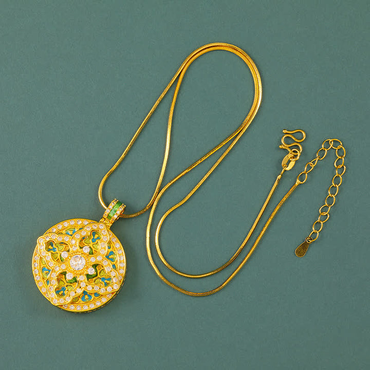 Buddha Stones Gourd Gold Plated Brass Energy Round Pendant Necklace - Snake Chain - image 7