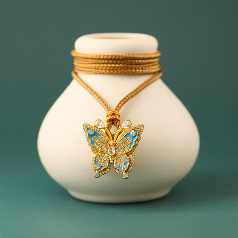 Buddha Stones Gold Plated Brass Butterfly Transformation Pendant Necklace - image 3