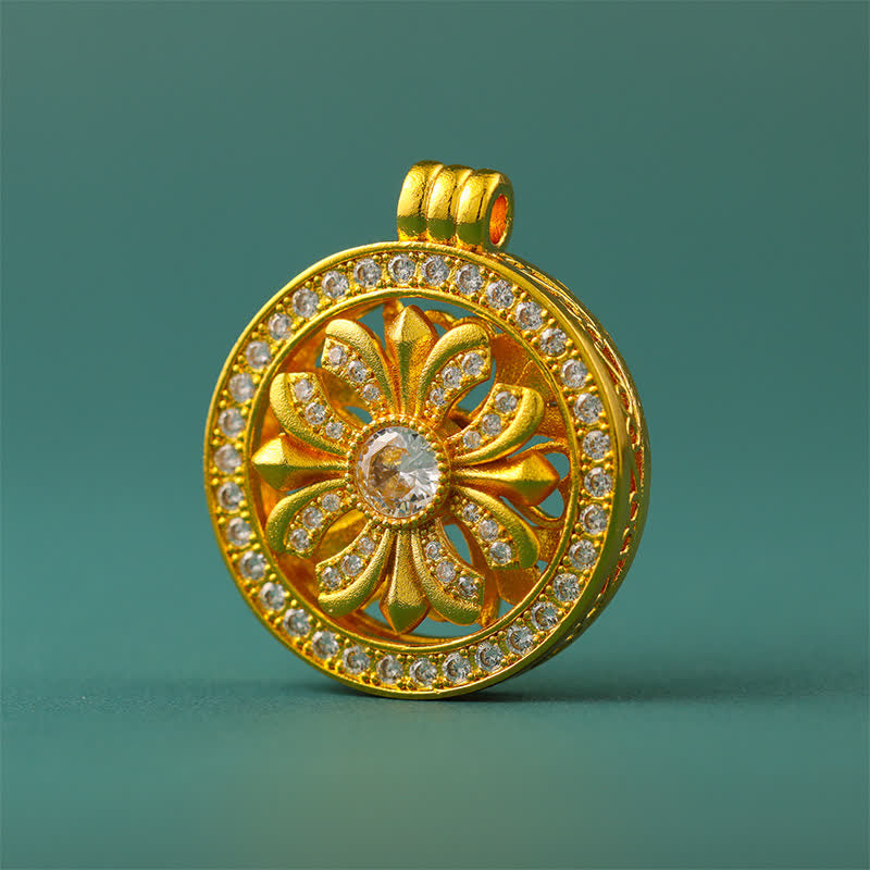 Buddha Stones Gold Plated Brass Rotating Iris Flower Round Pendant Necklace - image 10