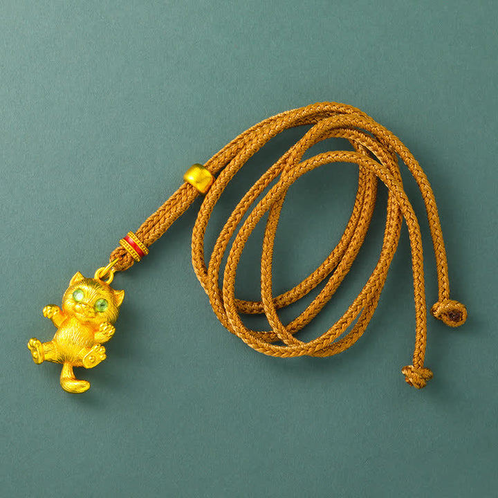 Buddha Stones Gold Plated Brass Lucky Cat Grounding Pendant Necklace - image 1