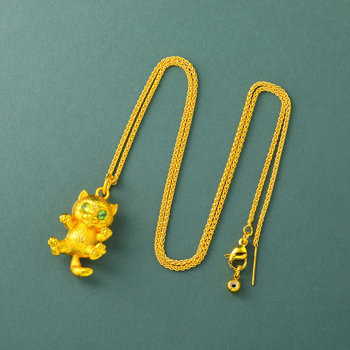 Buddha Stones Gold Plated Brass Lucky Cat Grounding Pendant Necklace - Chain - image 8