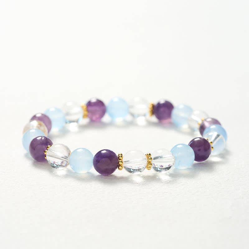 Buddha Stones Clear Quartz Amethyst Blue Chalcedony Beads Protection Bracelet - image 10