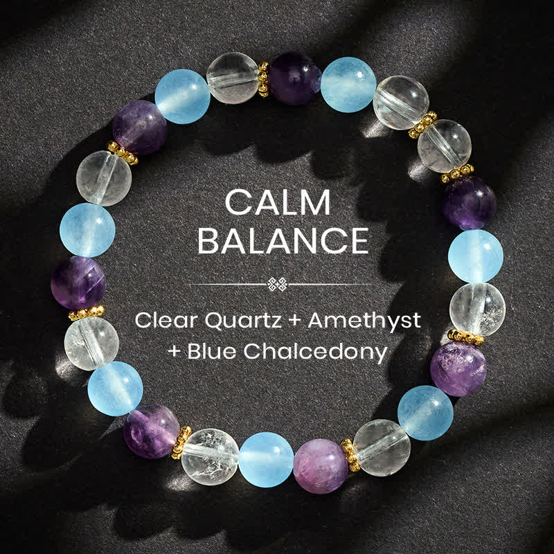Buddha Stones Clear Quartz Amethyst Blue Chalcedony Beads Protection Bracelet - Clear Quartz(Protection ♥ Healing) - image 0