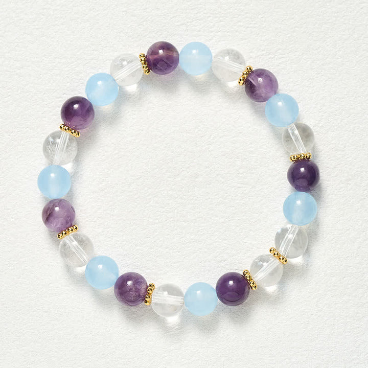 Buddha Stones Clear Quartz Amethyst Blue Chalcedony Beads Protection Bracelet - image 9