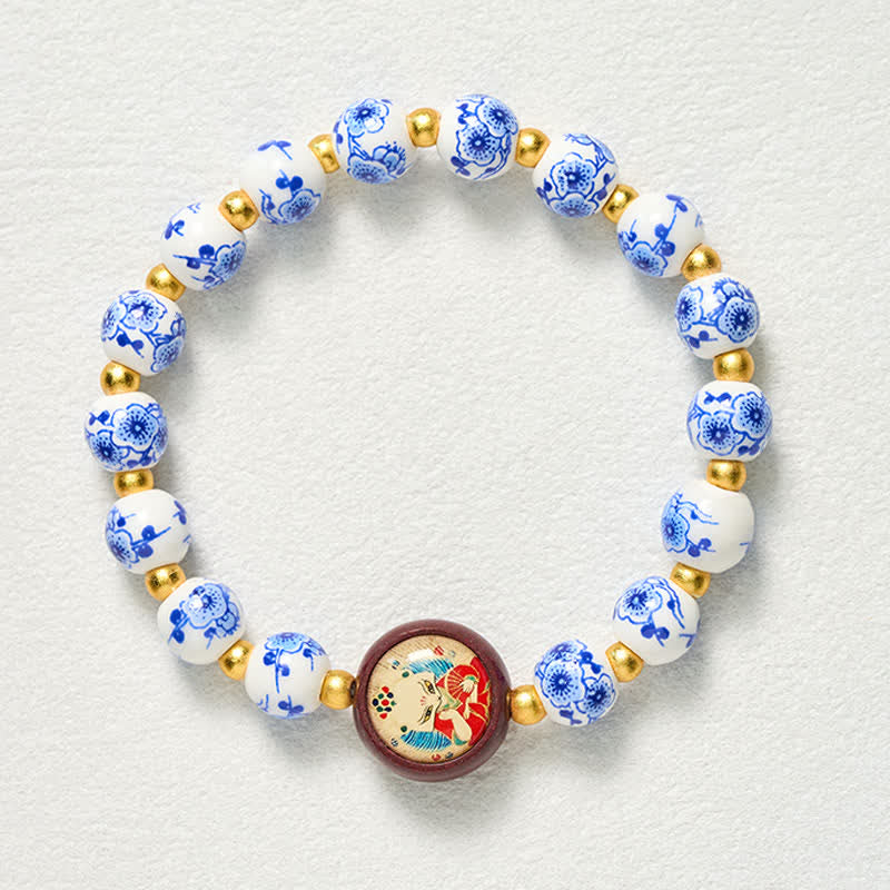 Buddha Stones Blue and White Porcelain Fox Wisdom Beads Bracelet - image 9