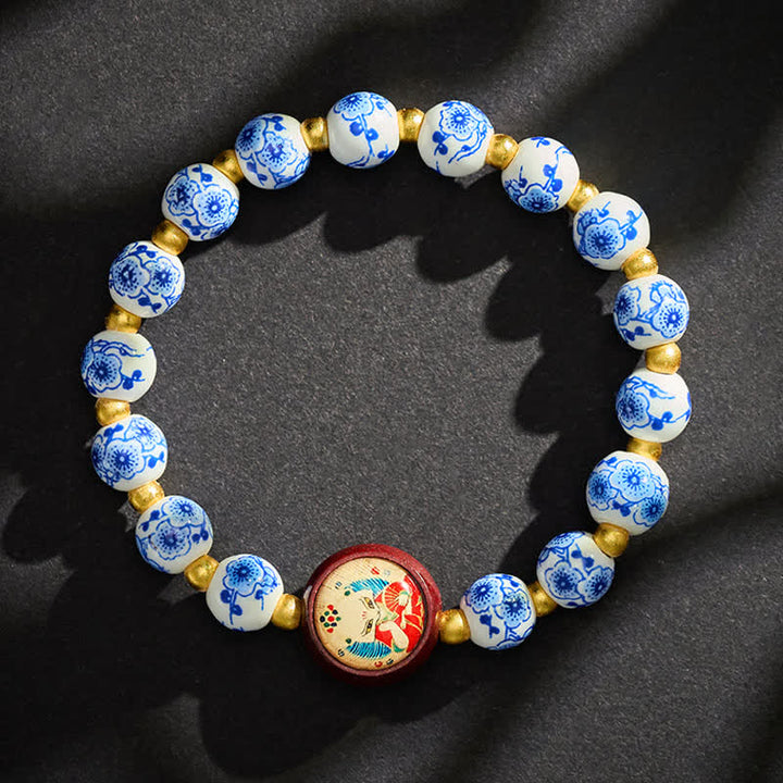 Buddha Stones Blue and White Porcelain Fox Wisdom Beads Bracelet - image 3