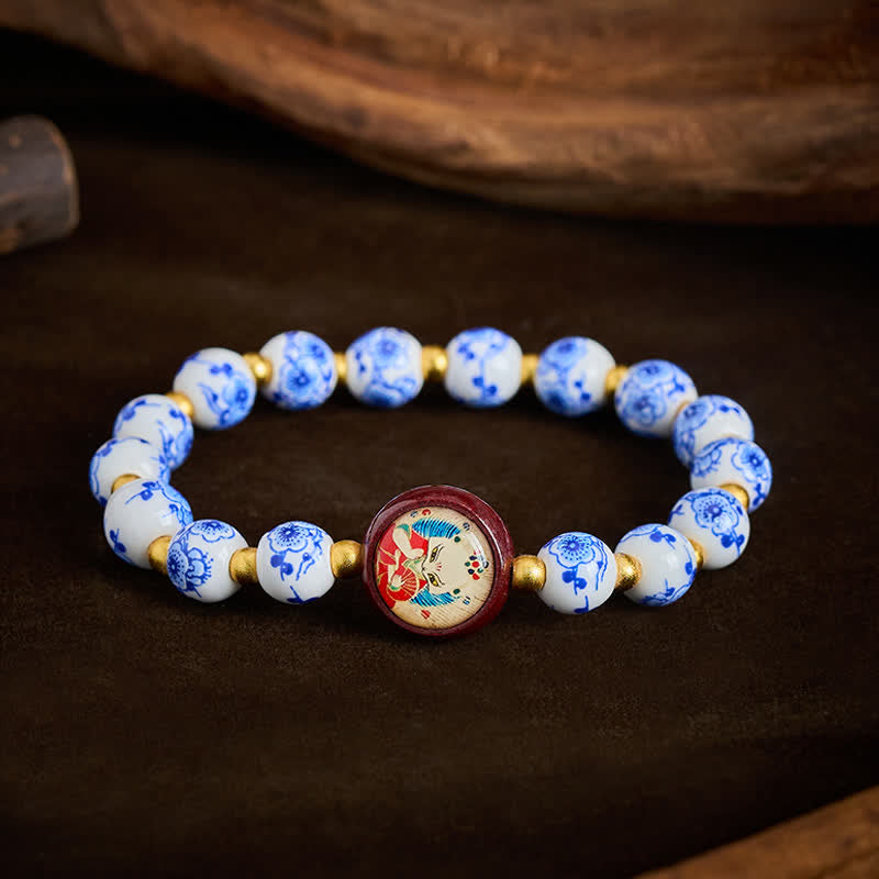 Buddha Stones Blue and White Porcelain Fox Wisdom Beads Bracelet - Fox(Success ♥ Wisdom) - image 0
