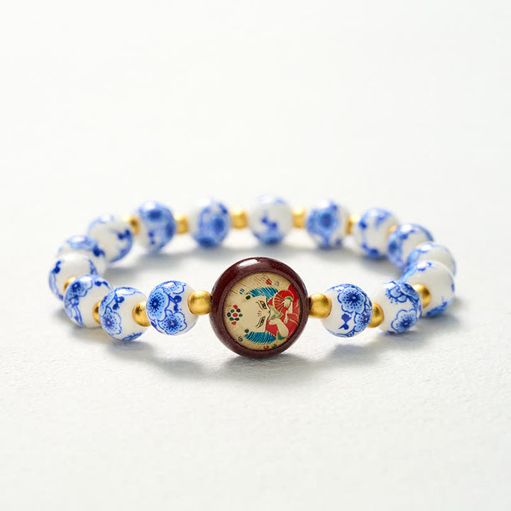 Buddha Stones Blue and White Porcelain Fox Wisdom Beads Bracelet - image 10
