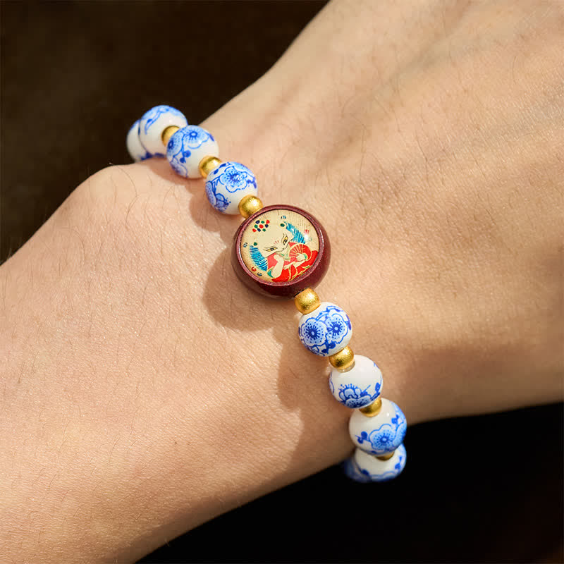Buddha Stones Blue and White Porcelain Fox Wisdom Beads Bracelet - image 4