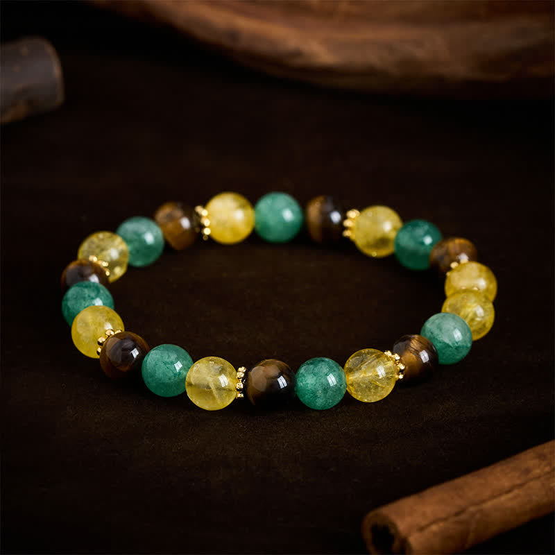 Buddha Stones Citrine Tiger Eye Green Strawberry Quartz Beads Happiness Bracelet - image 1